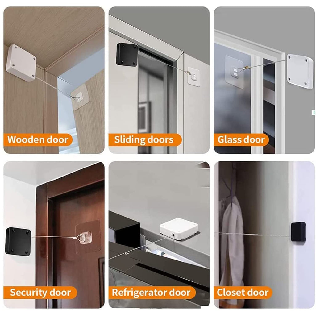 SHIMIDO Upgraded Retractable Automatic Door Closer - Tool-Free Installation, Powerful 3.5lb Pull Shuts Doors Completely - Compact Universal Fit for Screen, Sliding & Almost All Doors（2 Pack Black）