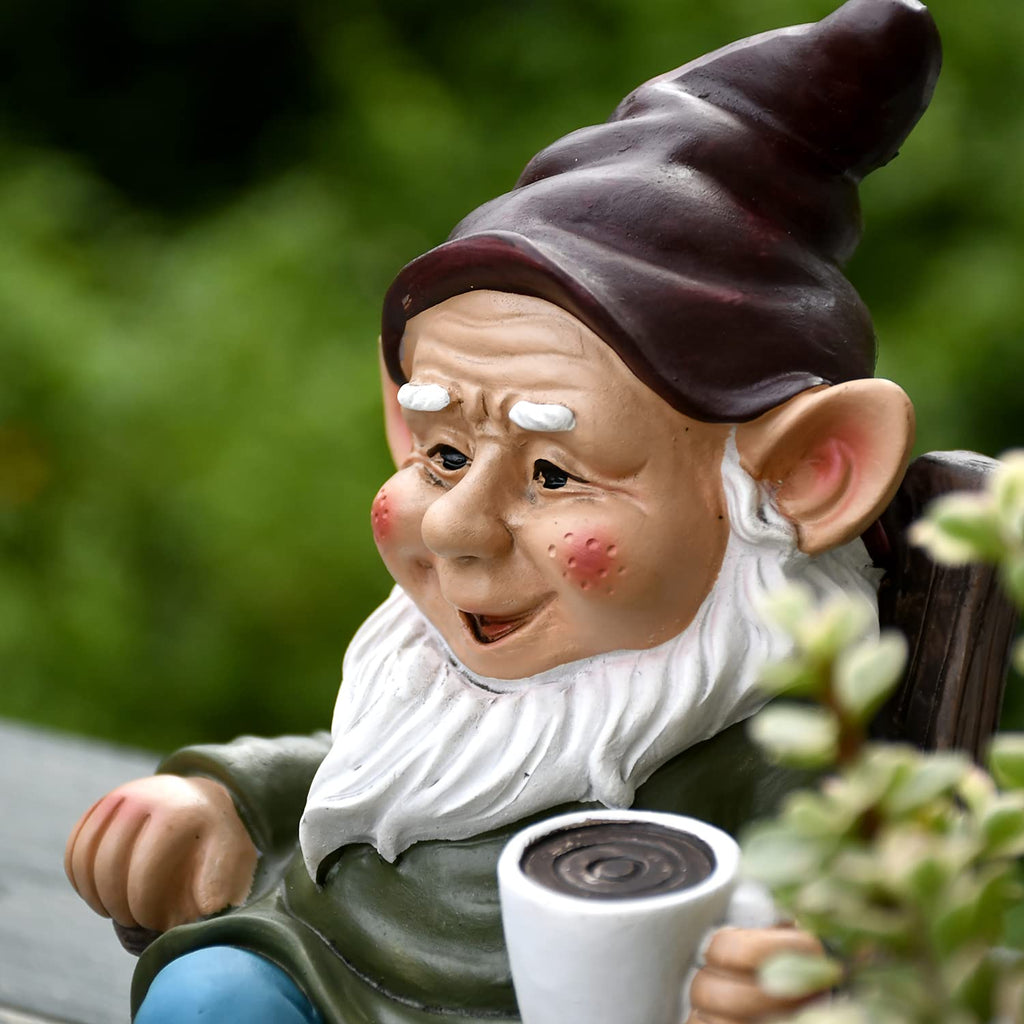 OwMell Gnome Statue for Garden Decor, Funny Drinking Coffee Gnomes Outdoor