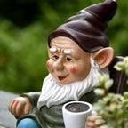 OwMell Gnome Statue for Garden Decor, Funny Drinking Coffee Gnomes Outdoor