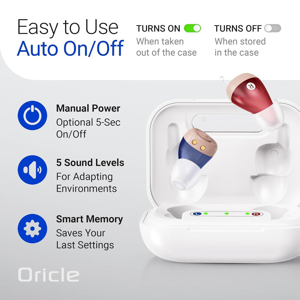 Oricle Standard 2.0 Hearing Aids for Seniors - Oricle Hearing Aids for Adults with Advanced Noise Cancellation - Easy Volume Control with Portable Charging Case