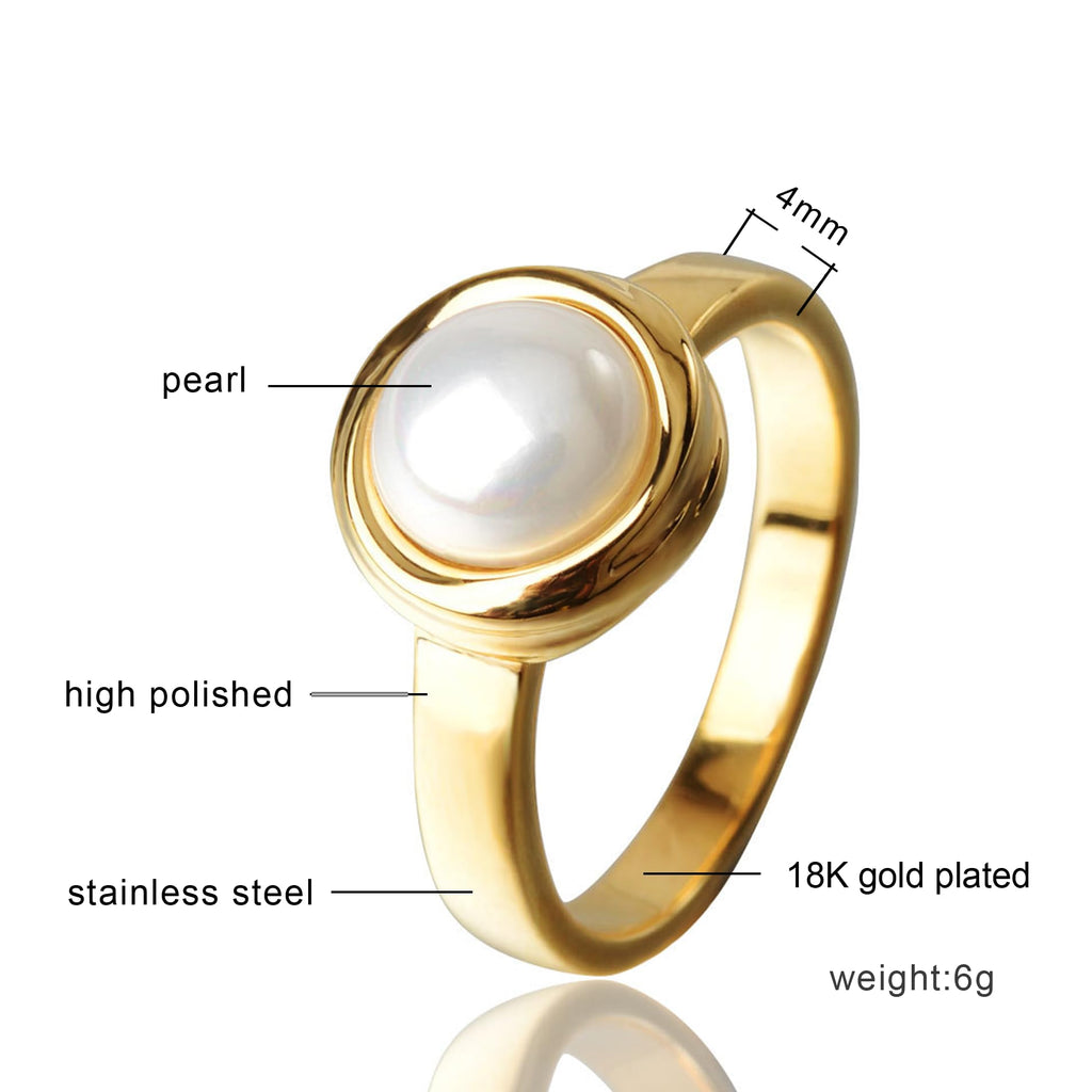 HOSICRON Pearl Ring for Women, 18K Gold Plated Rings for Bride Wedding Engagement Band Birthday Jewelry for Women Fits Sizes 5 to 11 (Gold pearl, 8)