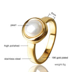 HOSICRON Pearl Ring for Women, 18K Gold Plated Rings for Bride Wedding Engagement Band Birthday Jewelry for Women Fits Sizes 5 to 11 (Gold pearl, 8)