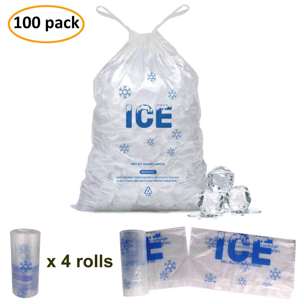 Belinlen 100 PACK 10 lb. Plastic Drawstring Ice Bags 12" x 21" Heavy-Duty