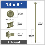 (2 lbs 37PCS)#14 x 8 Yellow Hex Exterior Lag Screws,6.3x200mm, Structural Wood Screw, Heavy Duty Construction Screw, Rust Resistant, Washer Head, Yellow Coated Exterior Wood Screws