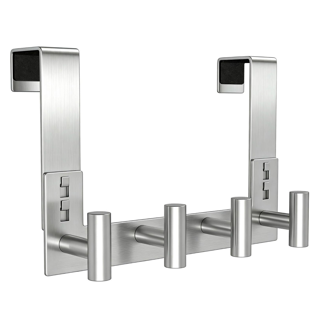 PMMASTO Over The Door Hooks, Fits 1-3/4" Thick Door No Drill Hooks for Closet Bathroom Bedroom Organization, Hanger for Coat Towel Robe (Silver, 4 T-Hooks)