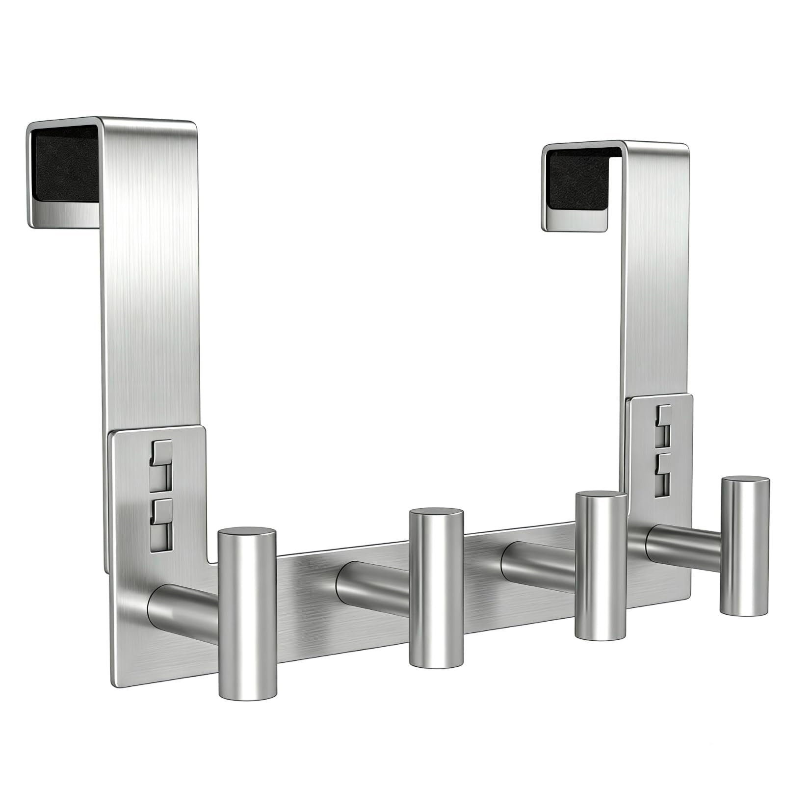PMMASTO Over The Door Hooks, Fits 1-3/4" Thick Door No Drill Hooks for Closet Bathroom Bedroom Organization, Hanger for Coat Towel Robe (Silver, 4 T-Hooks)