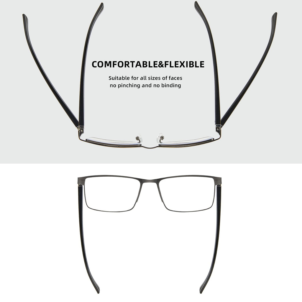 LKEYE Bifocal Reading Glasses Men Progressive Blue Light Blocking Computer Readers No Line Wide Metal Frame Designer Cheaters Transition Square Stylish Fashion Eyewear LK6013 +2.00 Strength