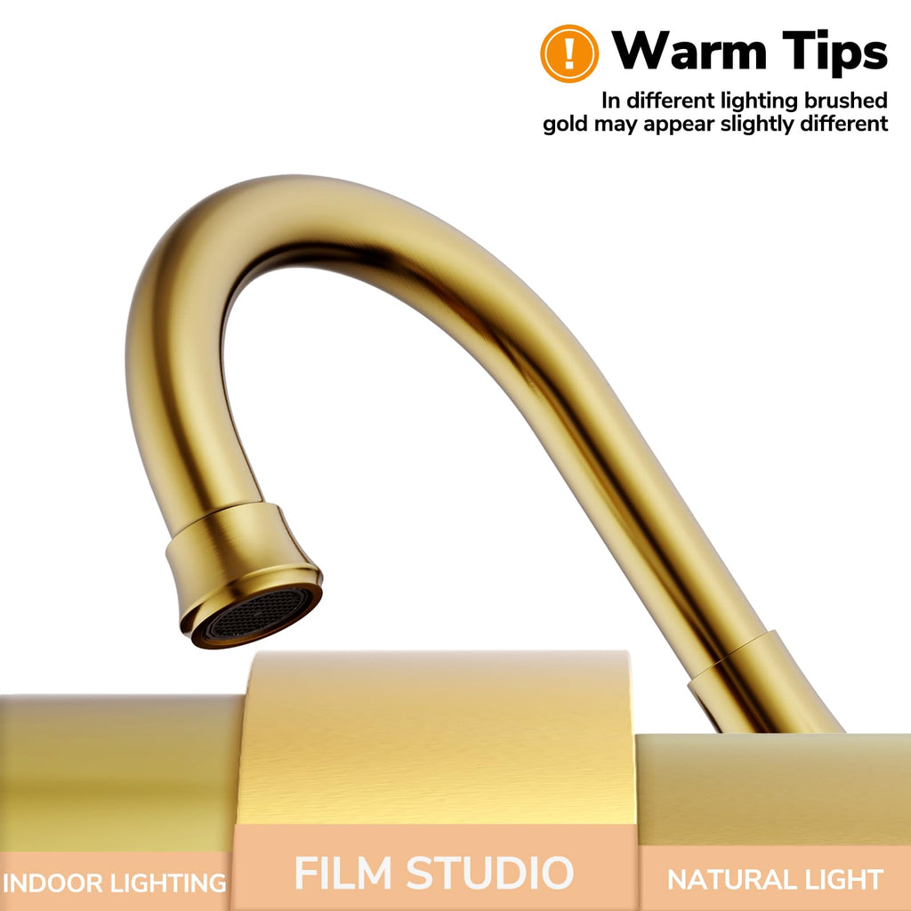 4 inch Brushed Gold Bathroom Sink Faucet with Pop-up Drain and 2 Supply Hoses, Stainless Steel Lead-Free 2-Handle Centerset Faucet for Bathroom Sink Vanity RV