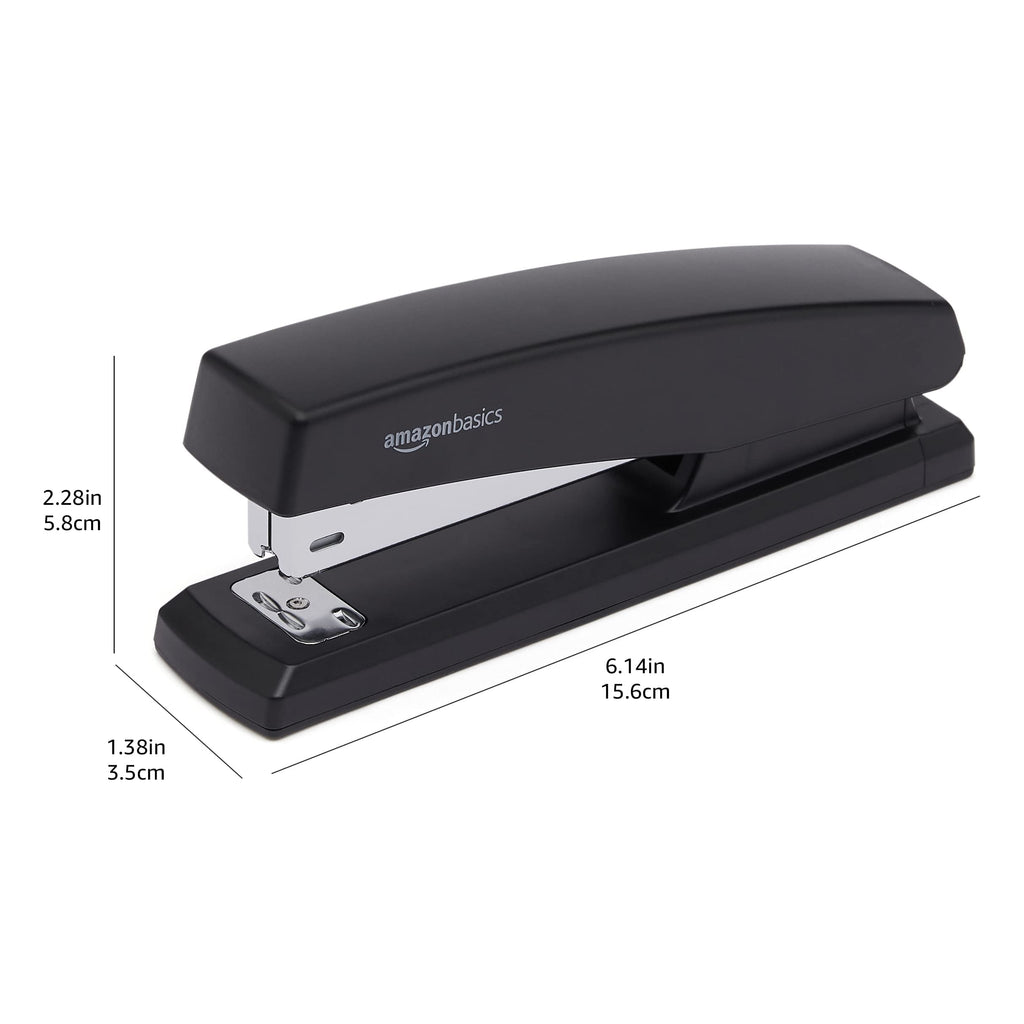 Amazon Basics Desktop Office Stapler, Lightweight, 25 Sheet Capacity, Non-Slip, Black, 3-Pack with 1000 Staples
