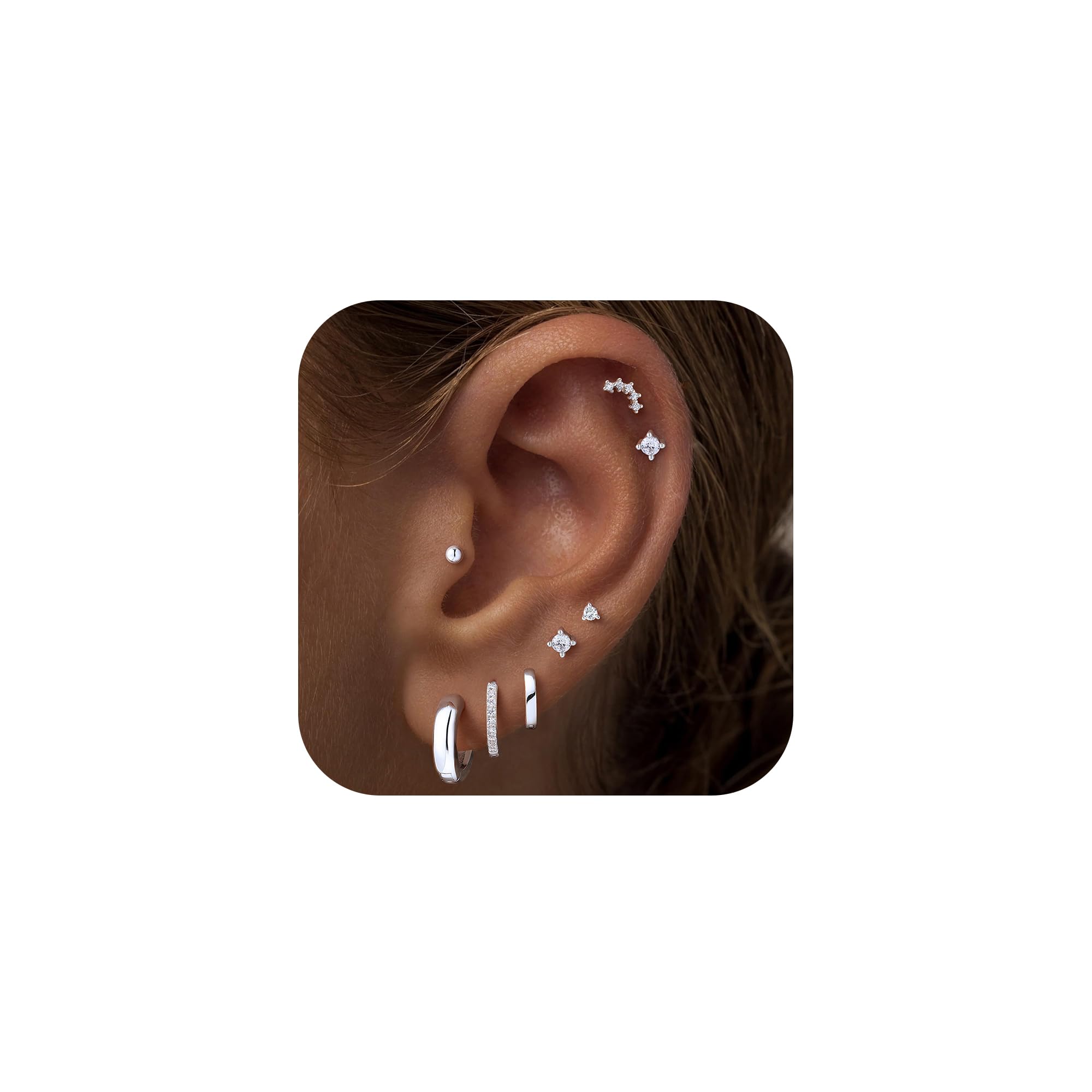Turandoss 8 Pairs Silver Stud Hoop Earrings for Women Silver Plated