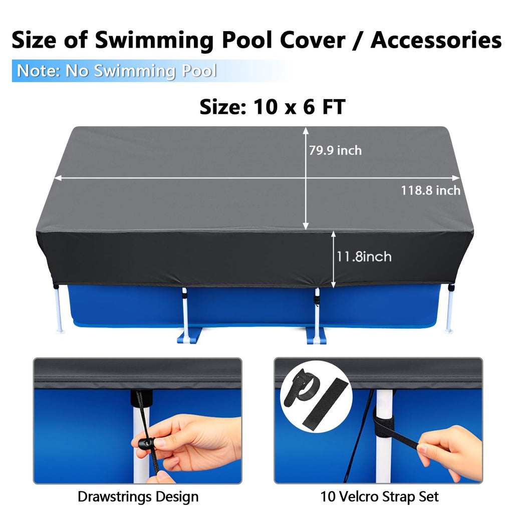 118x79 in Rectangle Pool Cover for 10 x 6 Above Ground Pool 10 ft Swimming Pool Cover Drawstring Design for 9x6 Rectangular Frame Pools Winter Pool Cover Ideal for Heater Above-Ground Pool
