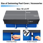 118x79 in Rectangle Pool Cover for 10 x 6 Above Ground Pool 10 ft Swimming Pool Cover Drawstring Design for 9x6 Rectangular Frame Pools Winter Pool Cover Ideal for Heater Above-Ground Pool