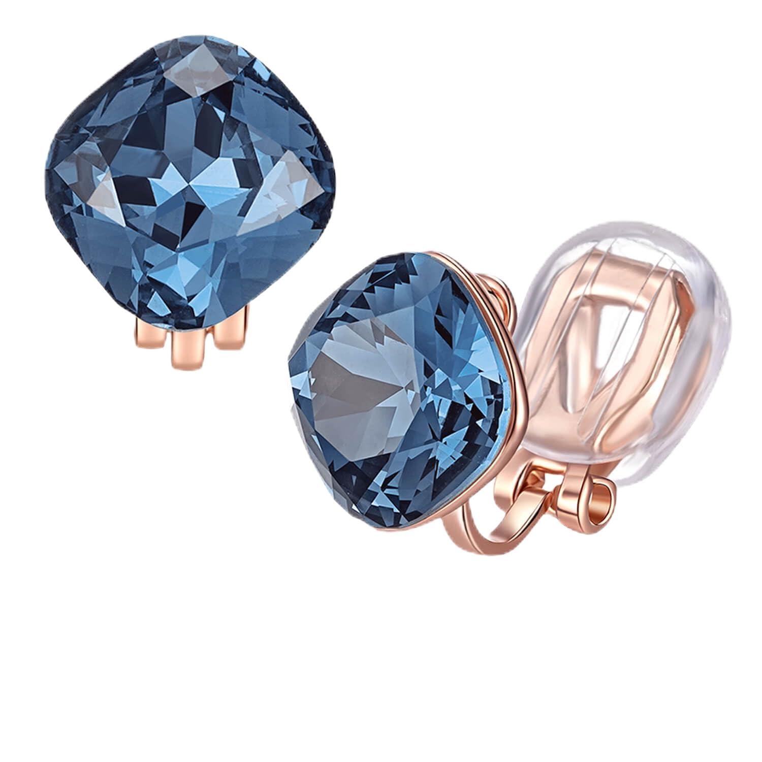 EVEVIC Square Austrian Crystal Charm Clip On Earrings for Women