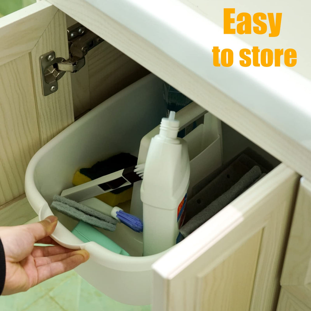 Omirome 2-Pack Large White Cleaning Caddy for Cleaning Supplies with Handle - Portable Plastic Tote Organizer for Shower, Bathroom, Kitchen, Under Sink Storage
