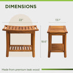 GREENTEAK Shower Bench, Waterproof Teak Shower Stool, Non-Slip Wooden Stool for Bathroom, Teak Wood Shower Seat Chair for Shower Storage Shelf, 300 Lbs Capacity, Provides Safety (22'' 2-Tier)