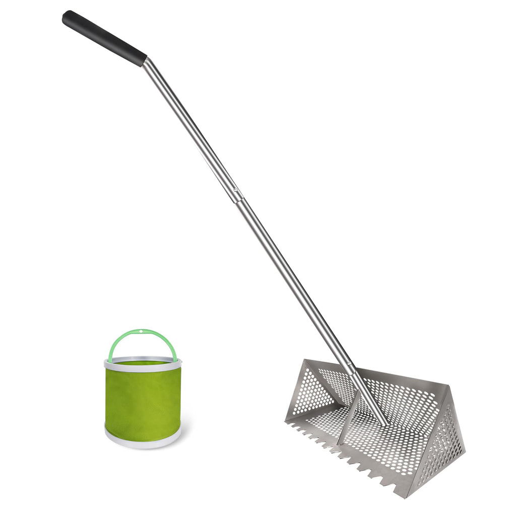 Sand flea rake - 304 Stainless Steel Pro 15.8 Inches Wide Basket Sand Sifter , Curved Handle Design Collapsible Sand Fleas Catcher for Travelling