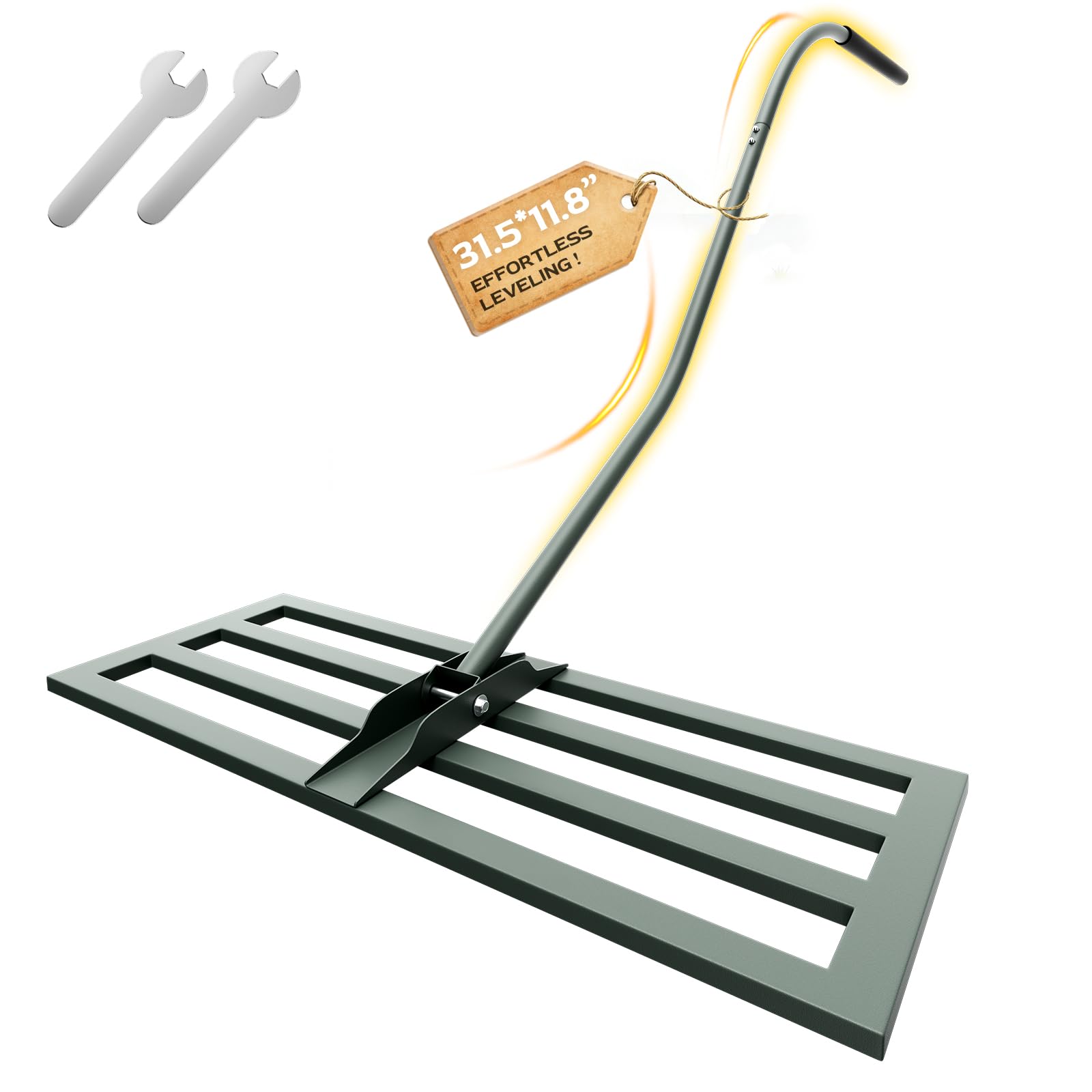 HamRoRung Lawn Leveling Rake -31.5''x11.8'' Heavy Duty Leveling Rake, Ergonomic Handle, Professional Ground Leveler for Yard, Soil, Grading, Gravel, Seeding, Do Not Hurt Turf, Save Effort