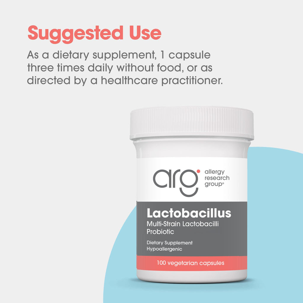 Allergy Research Group ARG Lactobacillus - Multi-Strain Probiotic Capsule - Gut & Digestive Health Support - Dairy Free, Gluten Free - 100 Servings - 100 Capsules