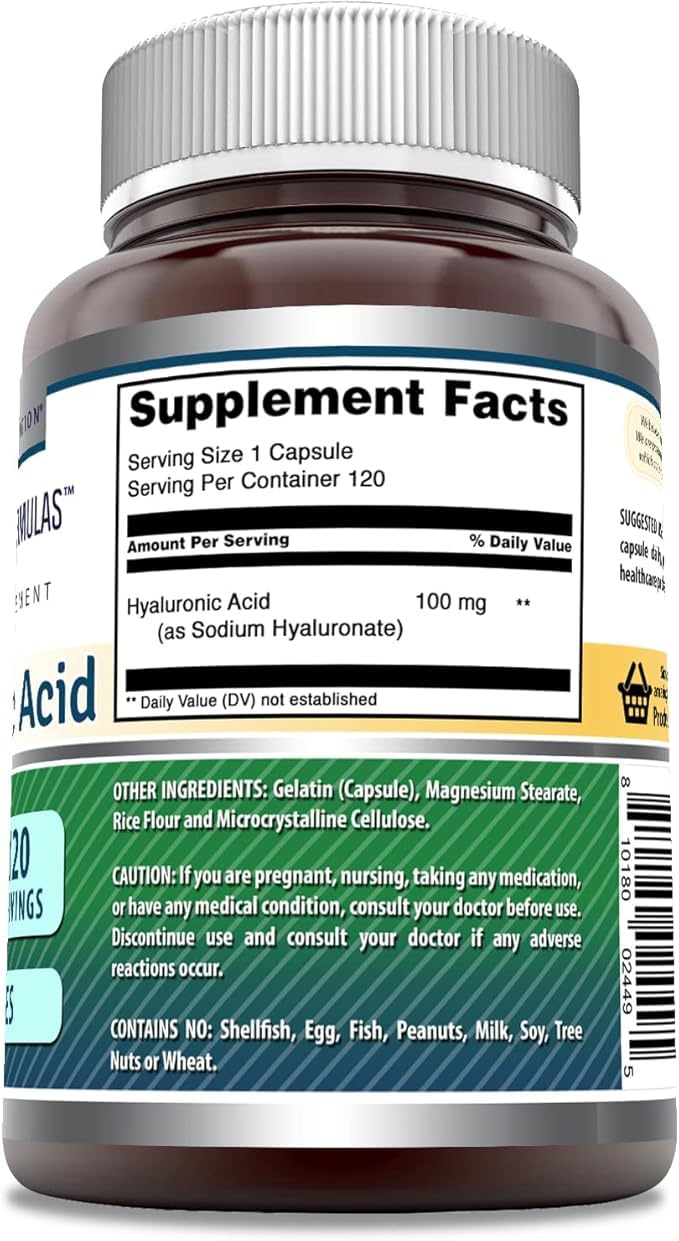Amazing Formulas Hyaluronic Acid 100 Mg Supplement | Capsules | Non-GMO | Gluten-Free | Made in USA (120 Count, 3 Pack)