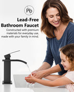 GBBNE Waterfall Bathroom Faucet 1 Hole, Single Hole Bathroom Faucet, Single Handle Vanity Sink Faucet with Deck Plate, Pop-up Drain & Supply Lines, Matte Black