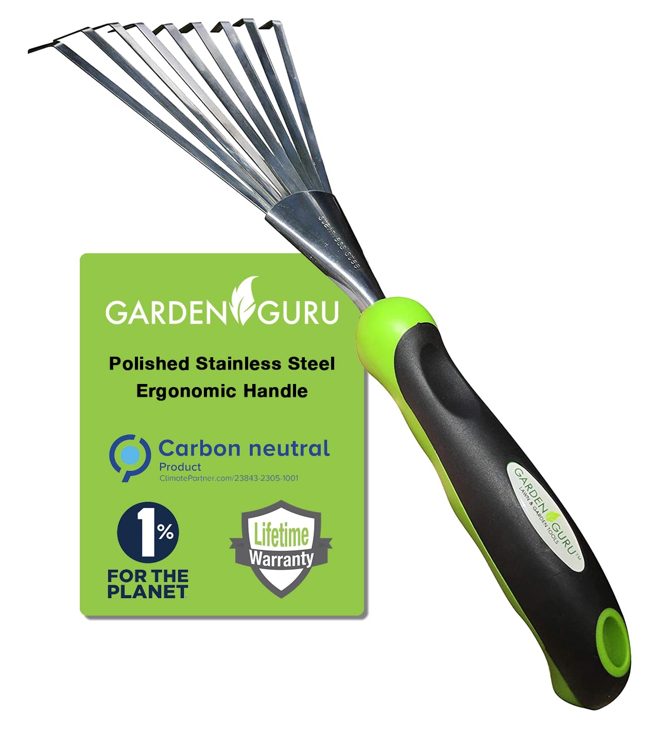 Garden Guru Stainless Steel Hand Rake Soil Tiller with Ergonomic Handle, Great for Gardening, Cultivating, Loosening Soil & Spreading Mulch, Raking Flower Beds