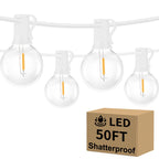 Bosceos Outdoor G40 LED Globe String Lights 50FT Dimmable Shatterproof Waterproof Patio Lights with 25+2 Bulbs Connectable Commercial Hanging Light for Patio Balcony Backyard Party (White Wire)