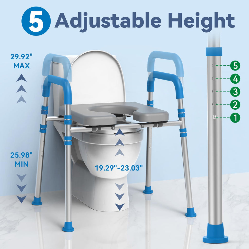Loyoda Raised Toilet Seat with Handles, Padded Toilet Seat Risers for Seniors, Adjustable Height & Width Toilet Riser, Handicap Elevated Toilet Seat 500lb, Fit Any Toilet