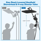 Hibbent cUPC Certified 13'' Shower Head Combo, High Pressure 5 Spray Rainfall Showerhead, 10 Spray Mode Handheld, All Metal Easy Reach 4-way Diverter Arm with Pause Mode, 71'' Hose and Holder, Black