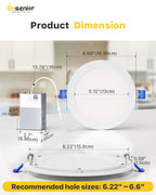 Ensenior 6 Pack 6 Inch LED Recessed Light, Dimmable, 2700K-5000K 5CCT, 1200LM High Brightness, 12W 120V, Damp Rated, ERL-12X-ETL, Ultra-Thin Canless Wafer Ceiling Light - ETL & FCC & IC