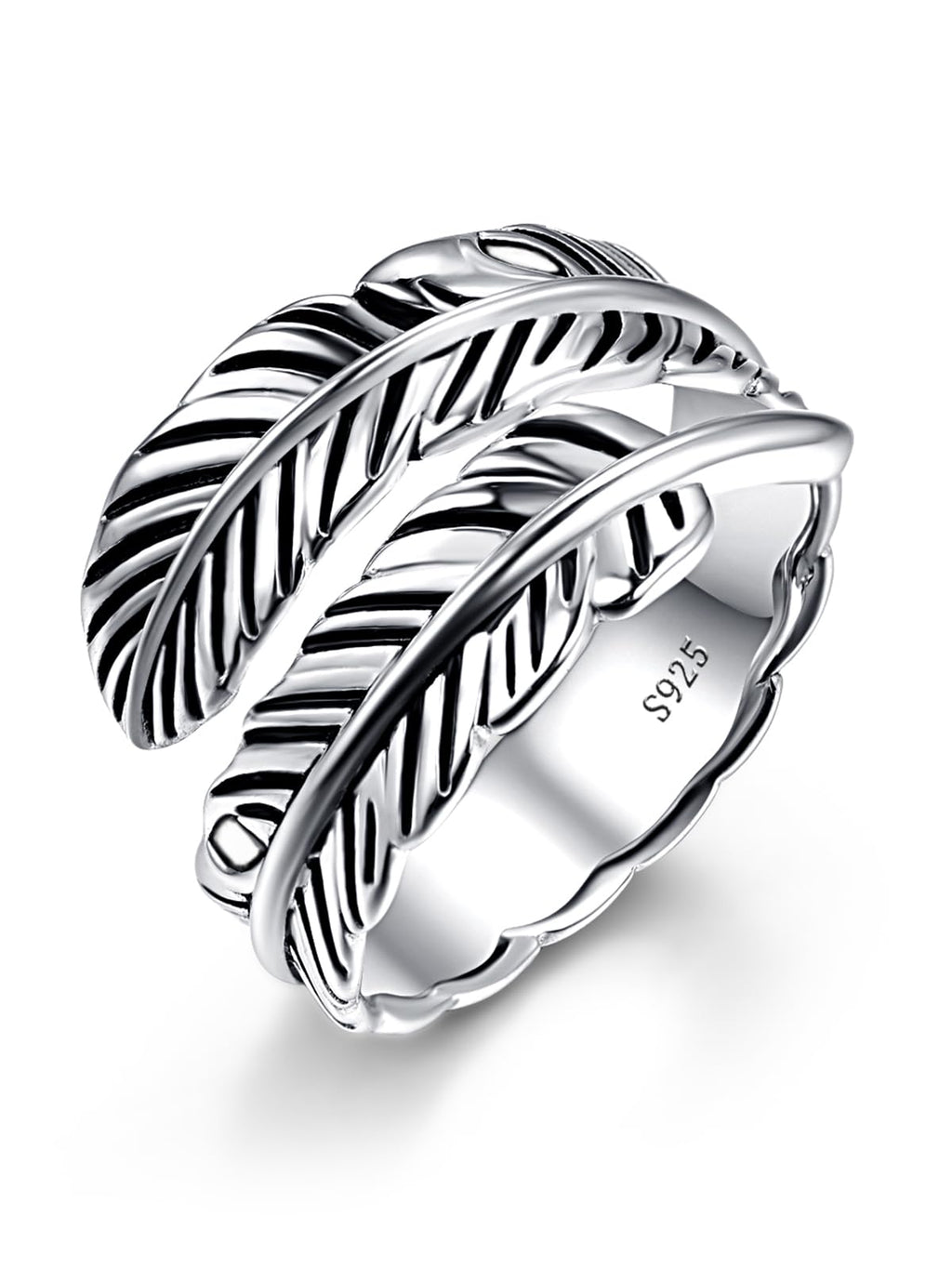 AVECON S925 Sterling Silver Rings, Adjustable Feather Gift for Women & Men