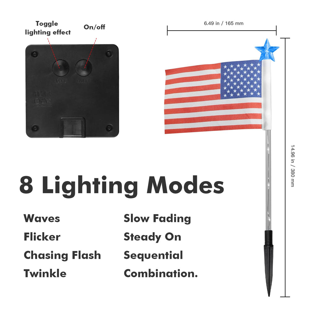 X-GiftKey 4th of July Decorations Outdoor American Flag Lights, 6-Pack Red White and Blue Solar Stars Lights with 6 USA Flags & 30LED,Bright Patriotic Pathway Lights for Memorial Day Yard Lawn Decor