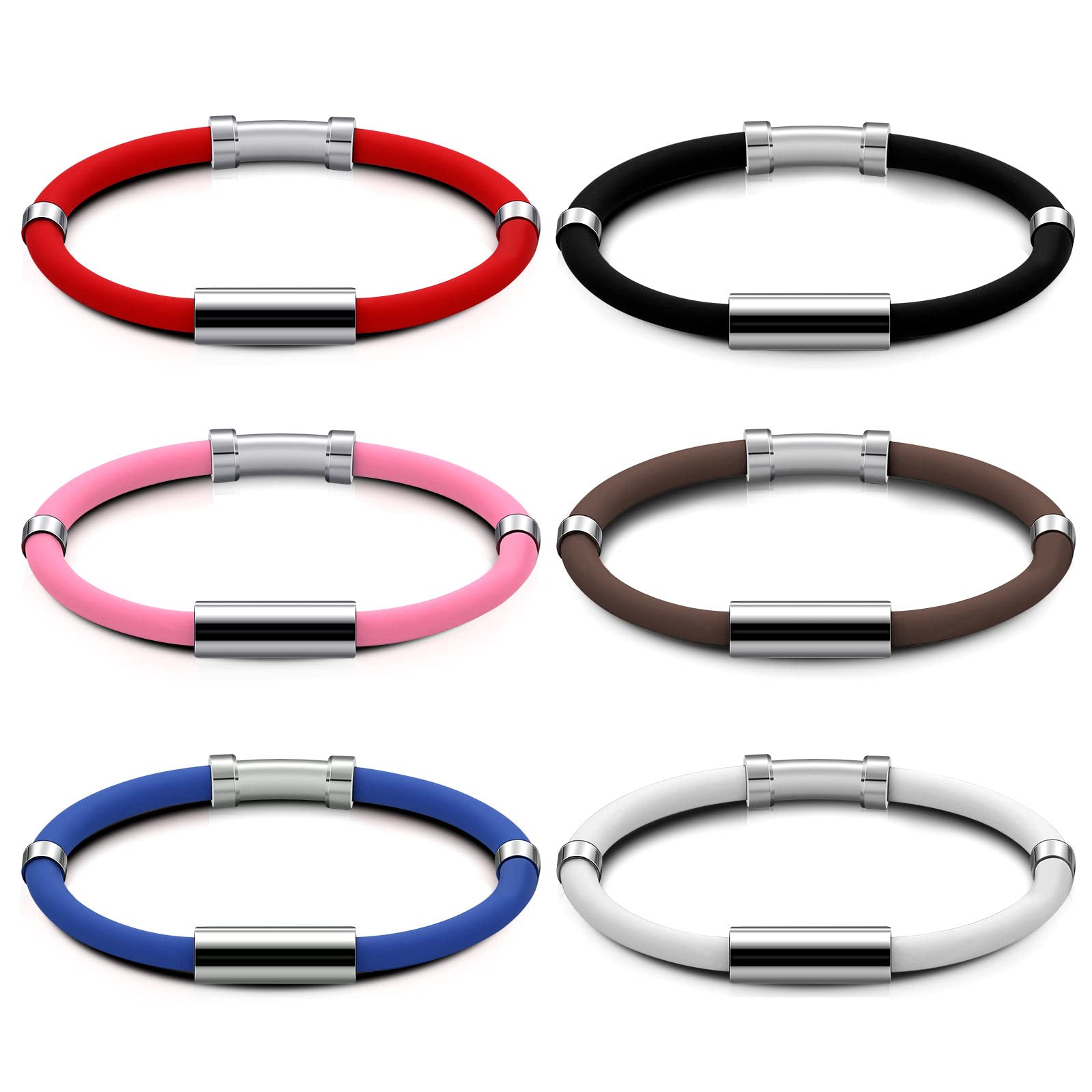 Sosation 6 Pcs Anti Static Bracelet Magnetic Silicone Bracelet Magnetic Stainless Steel Wrist Band for Women Men Unisex, 6 Colors