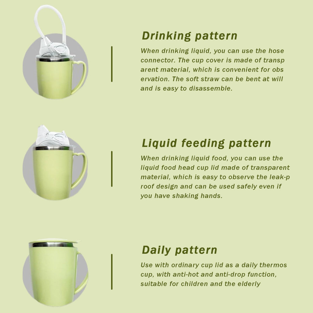 Peosaard Adult Sippy Cup, Beakers for Elderly, 350ml Spill Proof Adult Sippy Cup with Straw, 3-in-1 Stainless Steel Dysphagia Cups with Handle