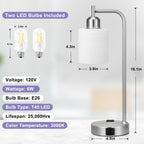 Innqoo Industrial Nickel Table Lamps for Bedrooms Set of 2-3-Way Dimmable Desk Lamp with USB C+A Ports and Outlet, Sliver Lamps with Striped White Glass Shade for Living Room