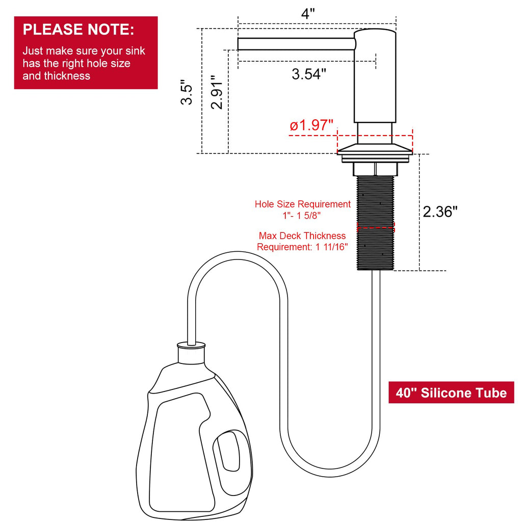 GAGALIFE Kitchen Sink Soap Dispenser - Sink Soap Dispenser Pump with 40" Silicone Extension Tube Kit (Brushed Nickel), Say Goodbye to Frequent Refills G026BN