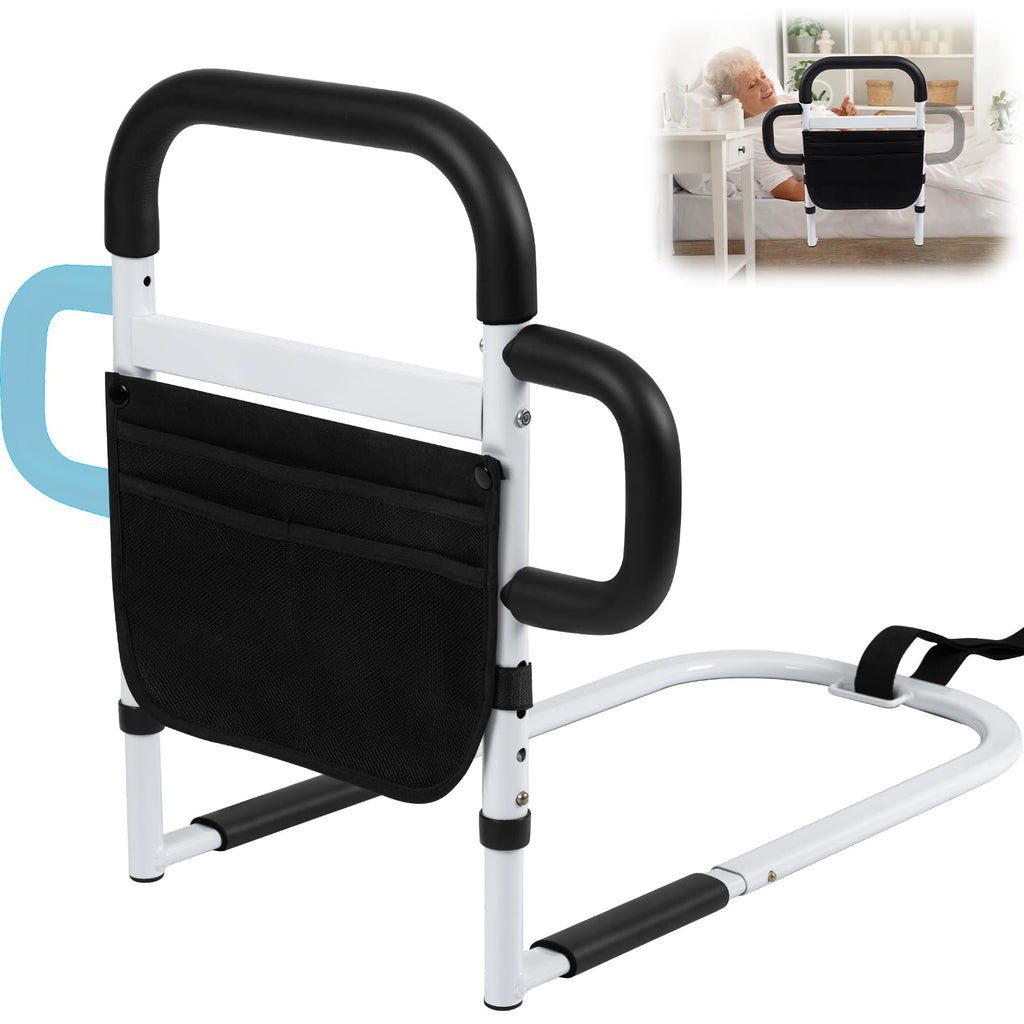 Klvied Bed Rails for Elderly Adults Safety, Adjustable Bed Side Rails with Side Handle, Bed Cane with Storage Bag, Fit King, Queen, Full, Twin,Medium