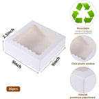 PFAMKEER 36 pcs 9x9x2.5 Inches Cake Box with Window, Bakery Pastry Cookie Boxes, Mini Pie for Pastry,Dessert,Strawberries,Chocolates (White, 9x9x2.5inch/36pcs)