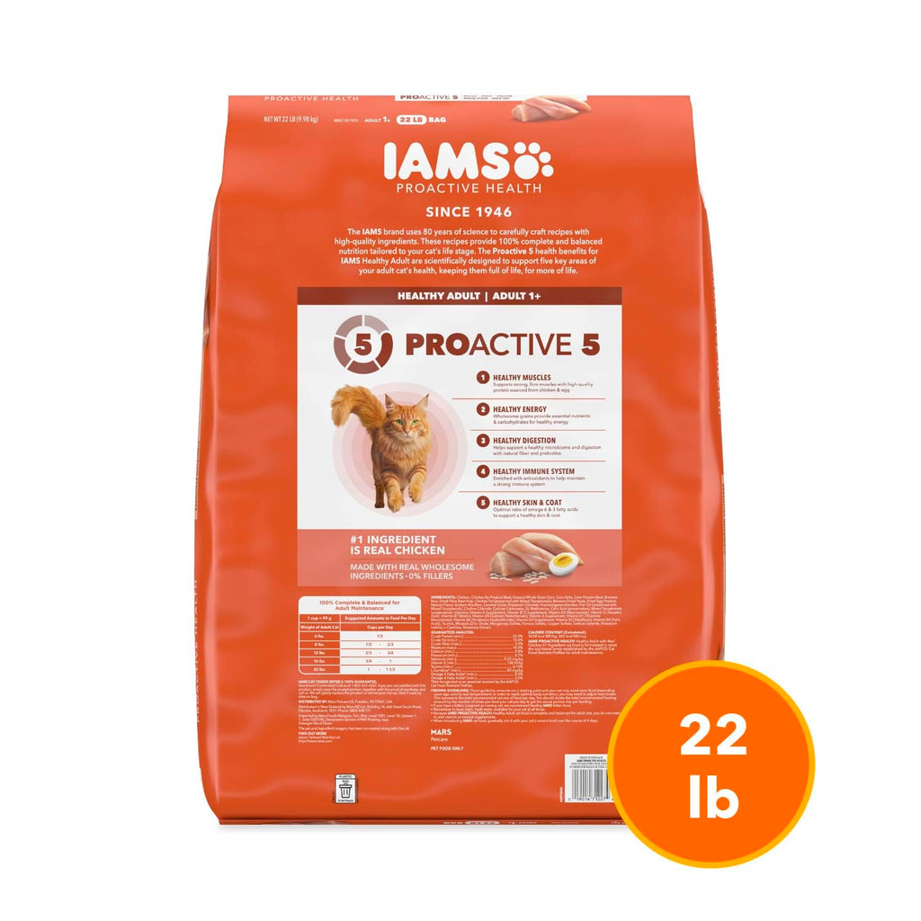 IAMS Proactive Health Healthy Adult Dry Cat Food, Chicken, 22 lb