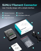 SUNLU Official Filament Connector, Fast Heating Filament Splicer for 3D Printer Filament 1.75mm, Up to 240°C, Compatible with PLA PETG TPU ABS PA Nylon, Easy to Use, Pack with 200PCS PTFE Sleeve