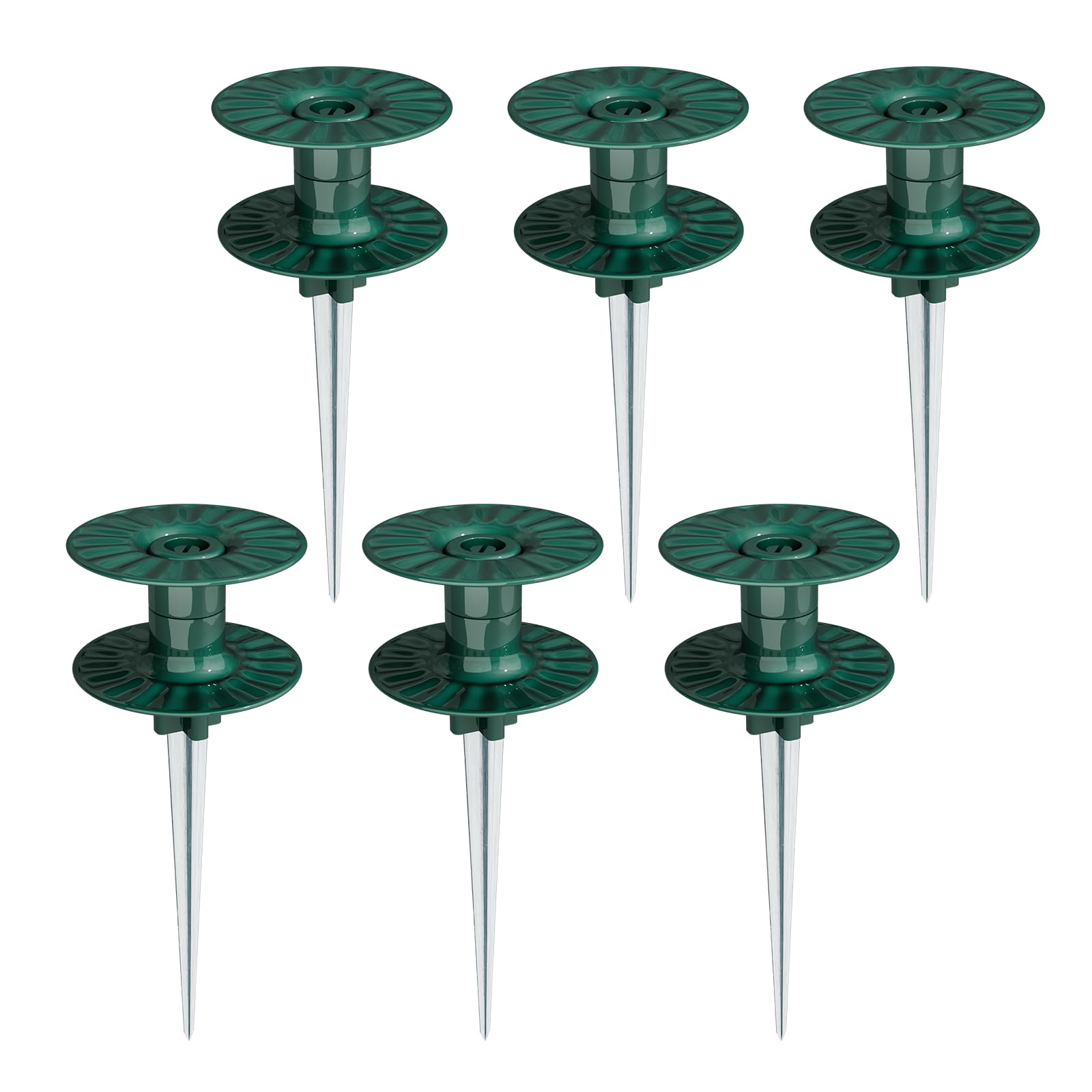 Zapdos 6PCS 10 Inch Heavy Duty Outdoor Yard Garden Hose Guides, Dark Green Metal Stakes with Rotatable Spin Top, Durable Hose Spikes Keep Water Hose Away from Flower Beds & Lawn Plants