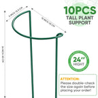 HiGift 10 Pack 24" H x 10" W Tall Plant Support Stakes, Half Round Metal Peony Cages and Supports, Monstera Plant Support Snake Plant Stake Flower Support Ring for Tomato, Hydrangea Outdoor Indoor