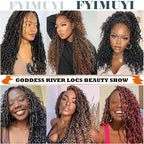 28 Inch Goddess Locs Crochet Hair 8 Packs Boho Faux Locs Crochet Braids for Black Women, Pre Looped Hippie River Locs Crotchet Hair with Curly Ends (28inch (pack of 8), 1B)