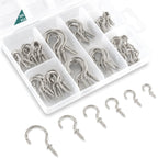 EIENHOSHI 105 Pcs Screw Hooks, 6 Sizes Silver Cup Hooks, Screw in Hooks for Hanging, Metal Cup Hook Screw in (1/2", 5/8", 3/4", 7/8", 1'', 1-1/4")
