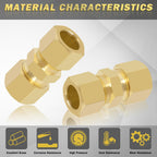Taiidaues Brass Compression Tube Fitting, 10 PCS 3/8" OD Compression Union Connectors & 10 PCS Compression Sleeves Ferrules