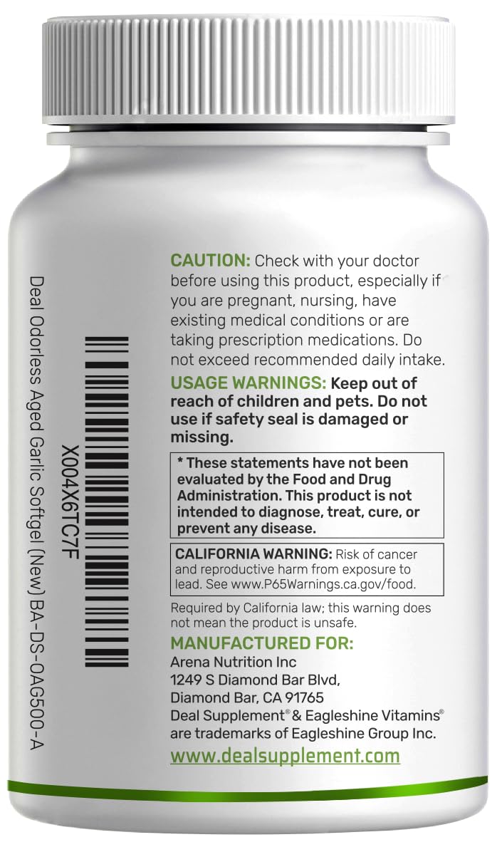 Odorless Aged Garlic, 500 Softgels – Enhanced with MCT Oil - Fresh Allium Sativum Bulb Source – 2-Years Aged Garlic Extract – Non-GMO, cGMP Manufactured