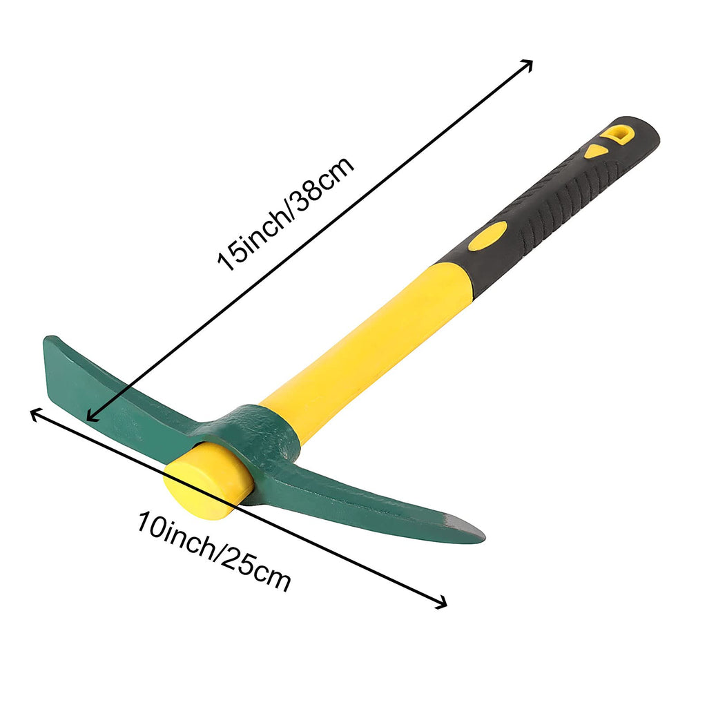 ZOENHOU 2 PCS 15 x 10 Inch Garden Pick, Heavy Duty Cutter Mattock Hoe with Fiberglass Handle, Pick Axes for Digging Stumpy Flower Beds