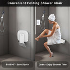Easywow Folding Shower Chair Wall Mounted Fold Down Shower Seat 400 LB Capacity Foldable Shower Bench Seats for Adults Elderly Disabled White