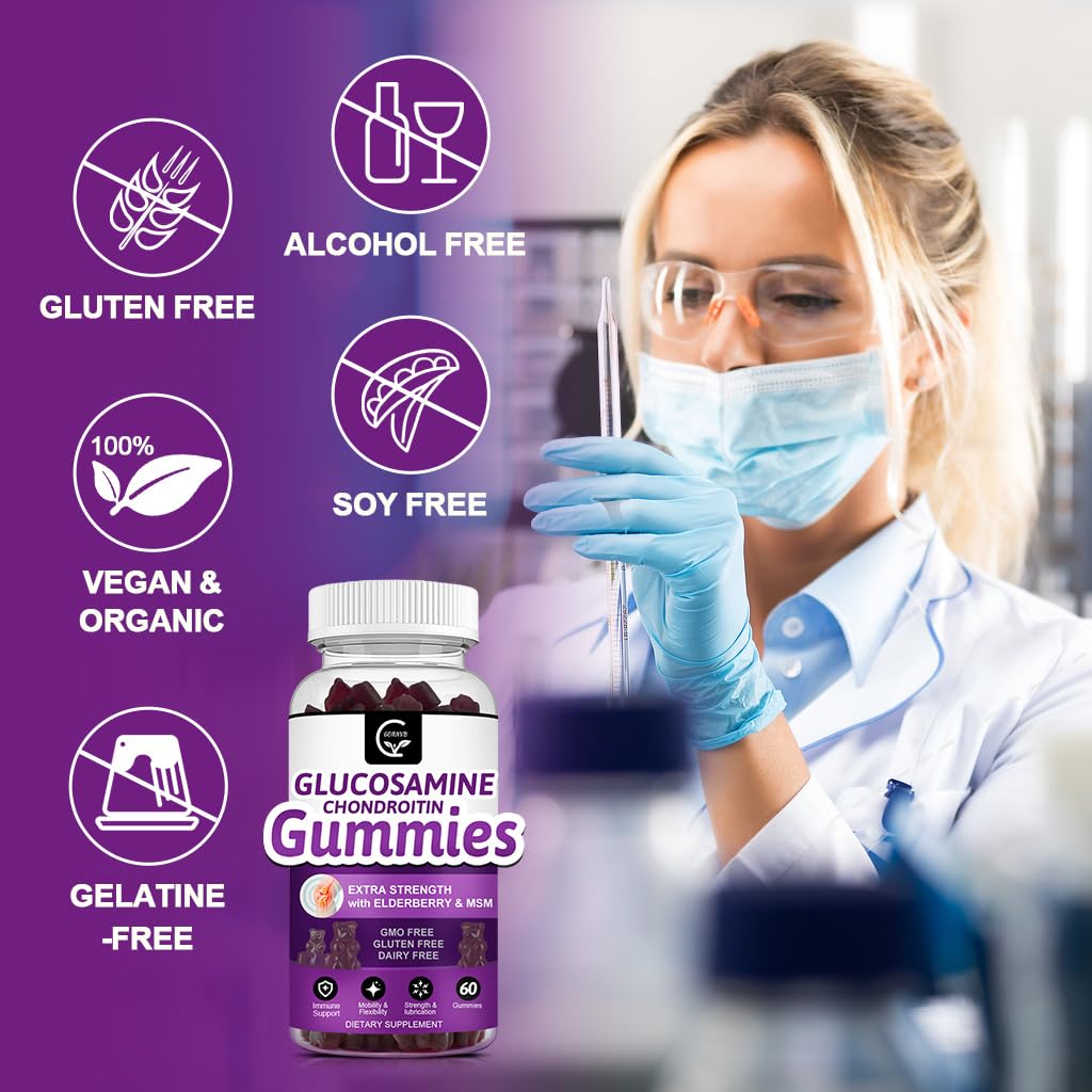 GORNVB Glucosamine Chondroitin Gummies with MSM & Elderberry – Extra Strength Mobility & Flexibility Support, Antioxidant Immune Supplement for Women & Men