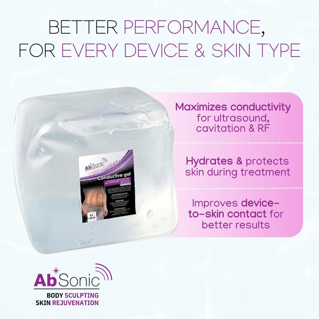 Absonic Clear Conductive Gel for Ultrasound, Cavitation Machine, Laser Hair Removal & RF Devices – Body Sculpting Gel 5 Liter (1.3 Gallon) Bulk Refill – Paraben-Free, Hypoallergenic