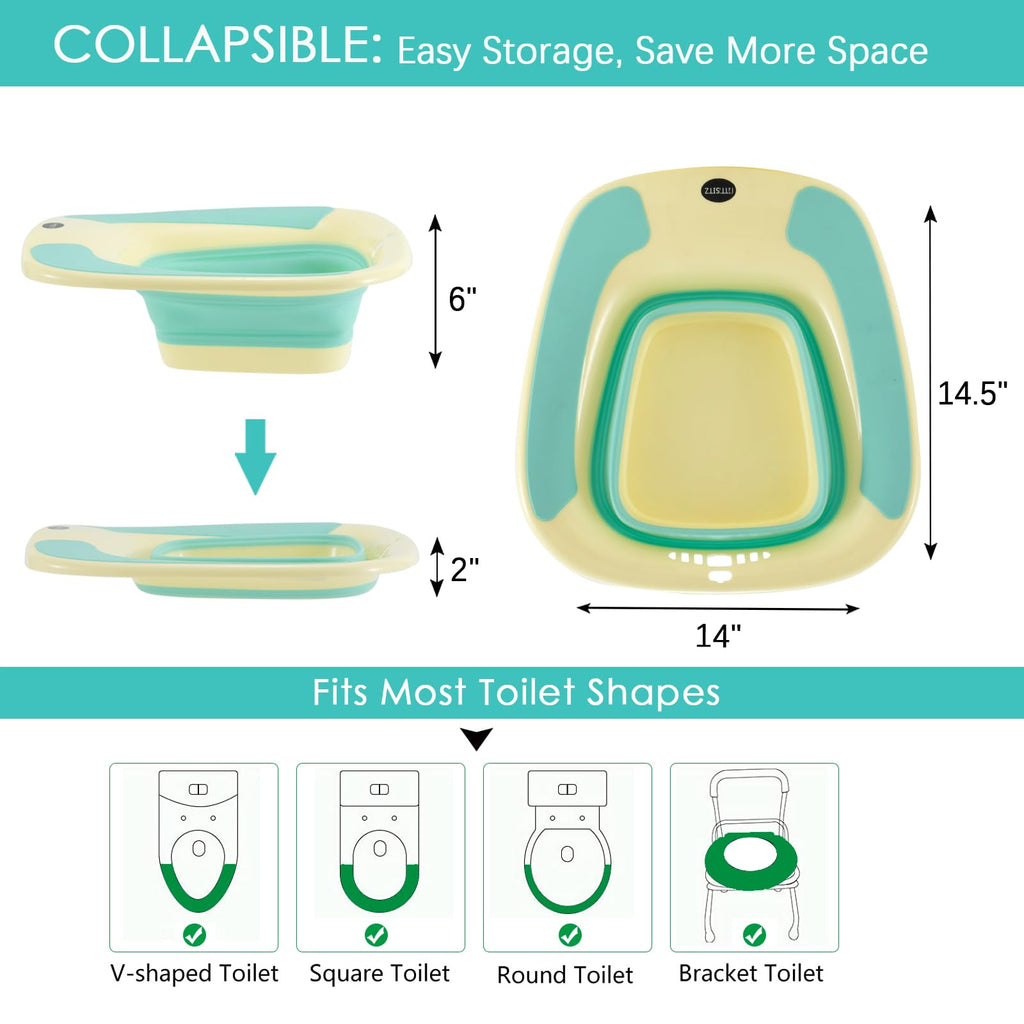 Sitz Bath, Portable Sitz Bath for Toilet Seat, Sitz Bath for Hemorrhoids, Sitz Bath for Postpartum Care, Toilet Basin for Women Men Adults, Sits Bath Soak Salts Tub, Hip Bath Bowl, Green